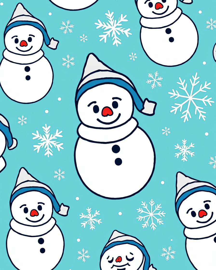 Cute Snowman Snowflakes Winter Scene Rug