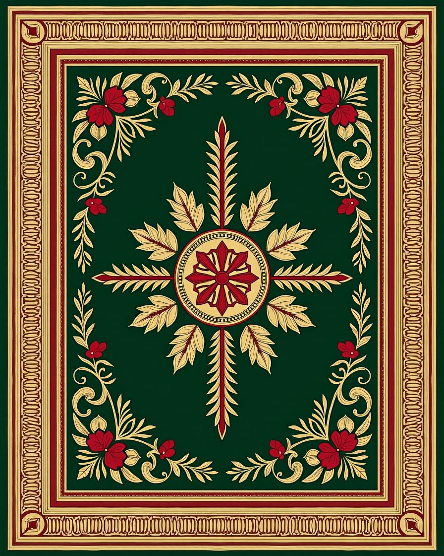 Rich Emerald Floral Vine Border Rug