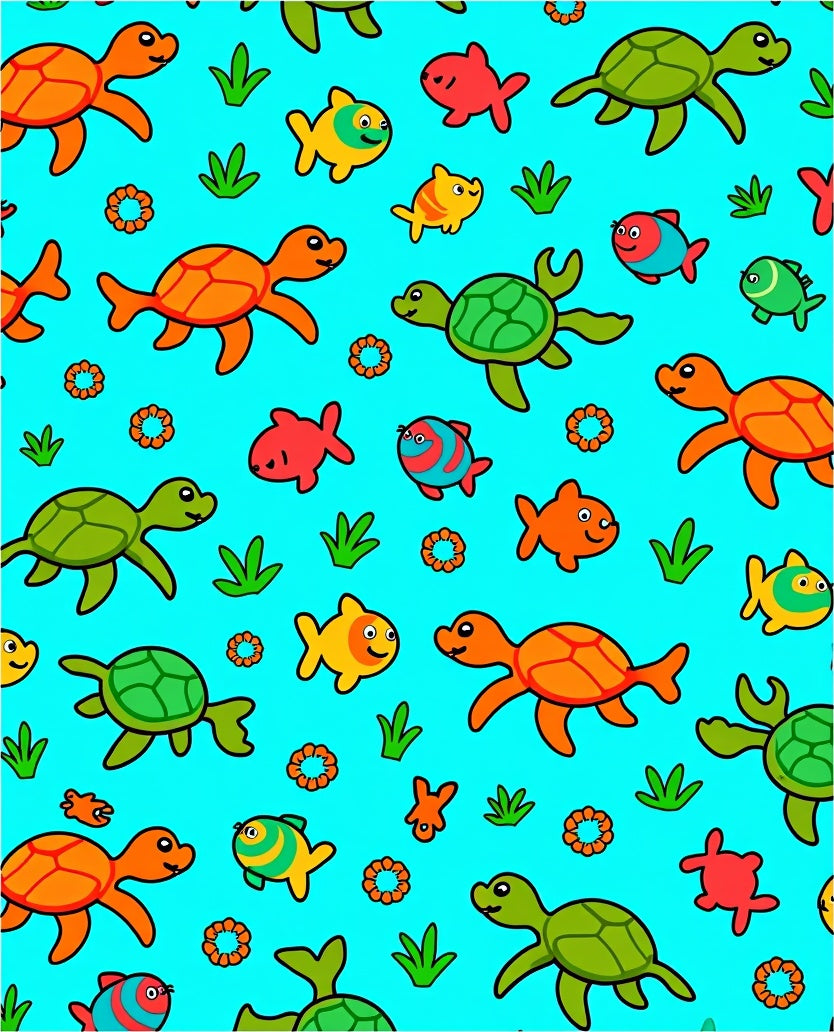 Cute Ocean Turtles and Fish Coral Rug