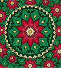 Crimson Poinsettia Golden Garland Round Rug