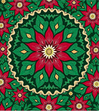 Crimson Poinsettia Golden Garland Round Rug