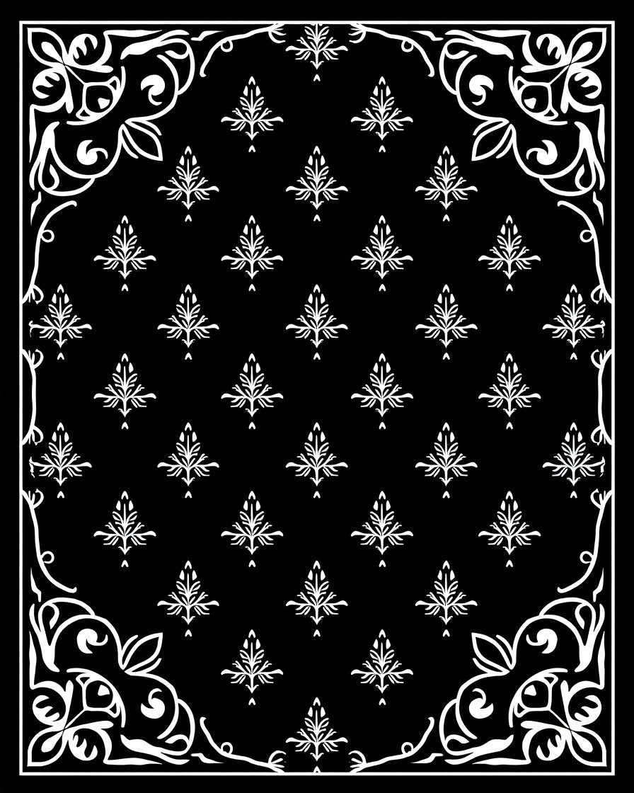 Classic White Acanthus Scroll Black Rug