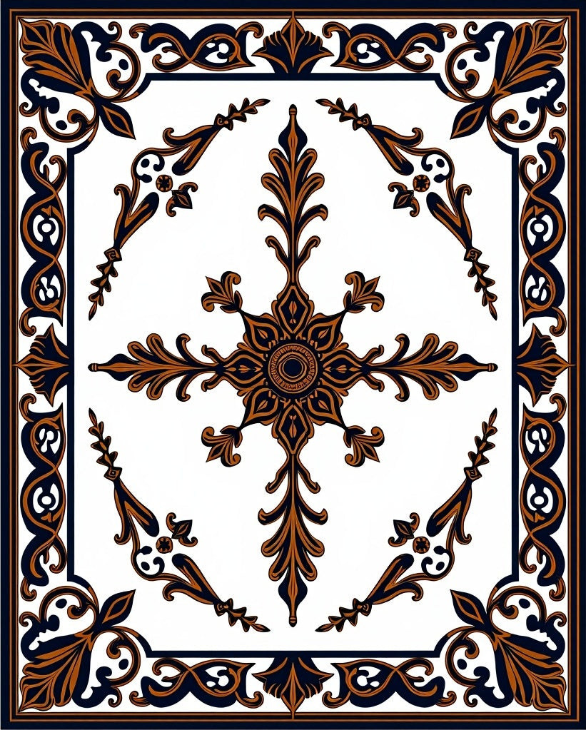 Ornate Black Bronze Floral Medallion Rug