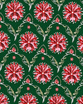 Crimson Floral Swirl Green Rug
