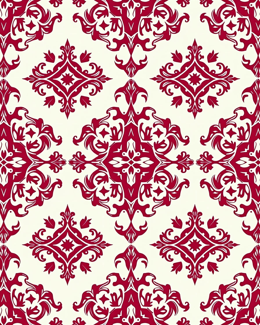 Crimson Damask Scrollwork Medallion Rug