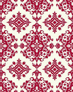 Crimson Damask Scrollwork Medallion Rug