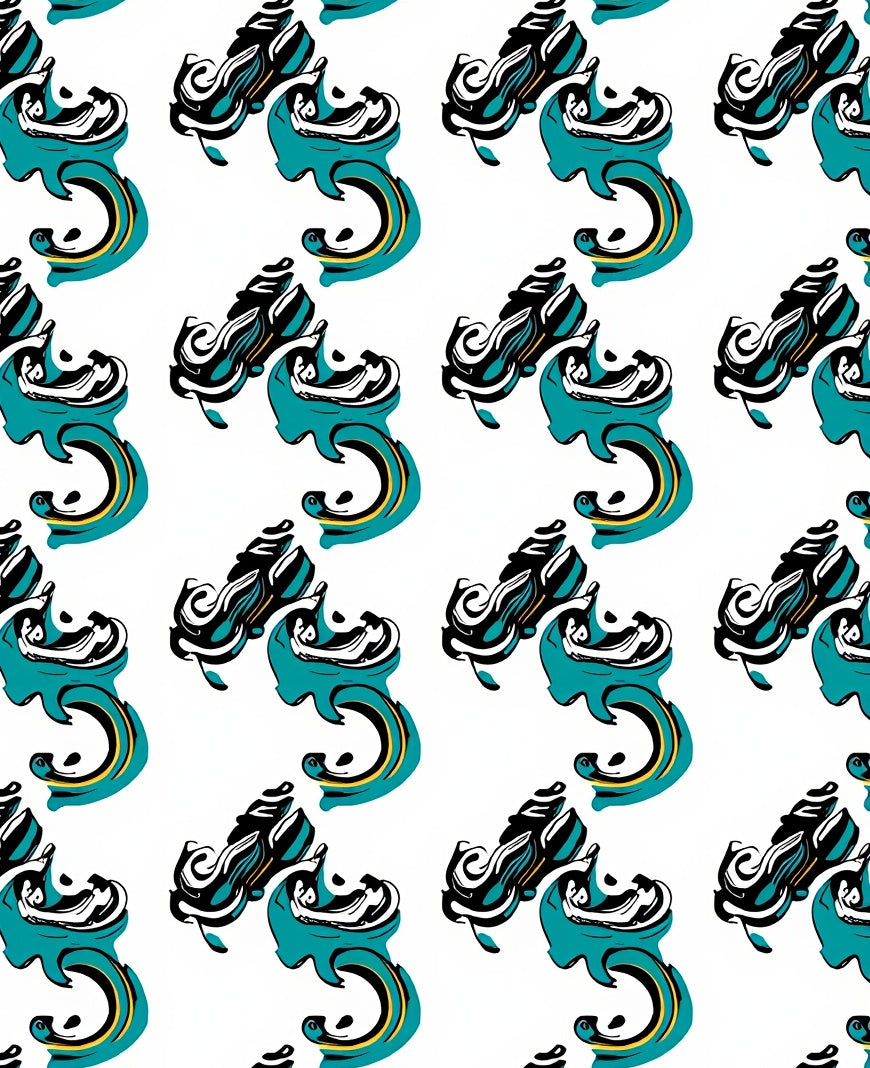 Teal Black White Abstract Swirl Rug