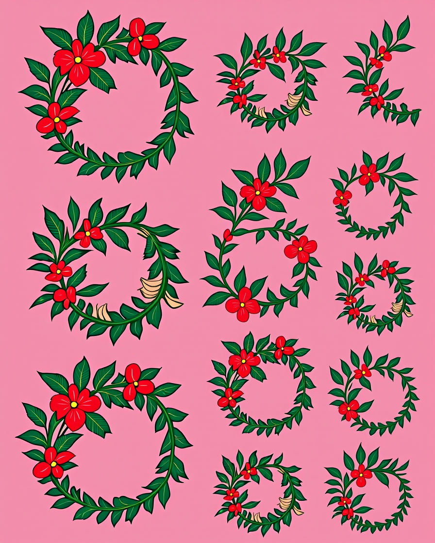 Red Floral Garland Wreath Arrangement Rug