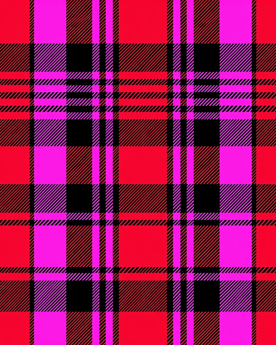 Vibrant Red Pink Black Plaid Rug