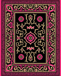 Black Pink Floral Geometric Border Rug