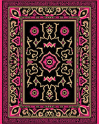 Black Pink Floral Geometric Border Rug
