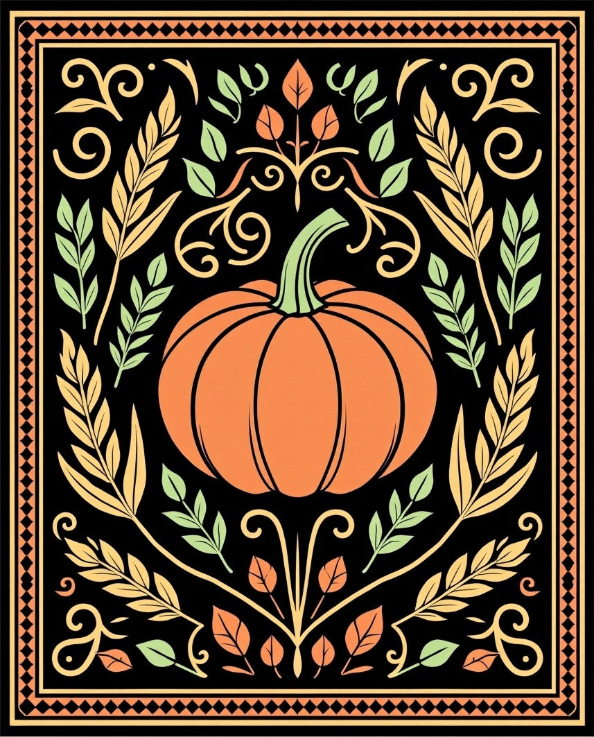 Orange Pumpkin Floral Harvest Rug