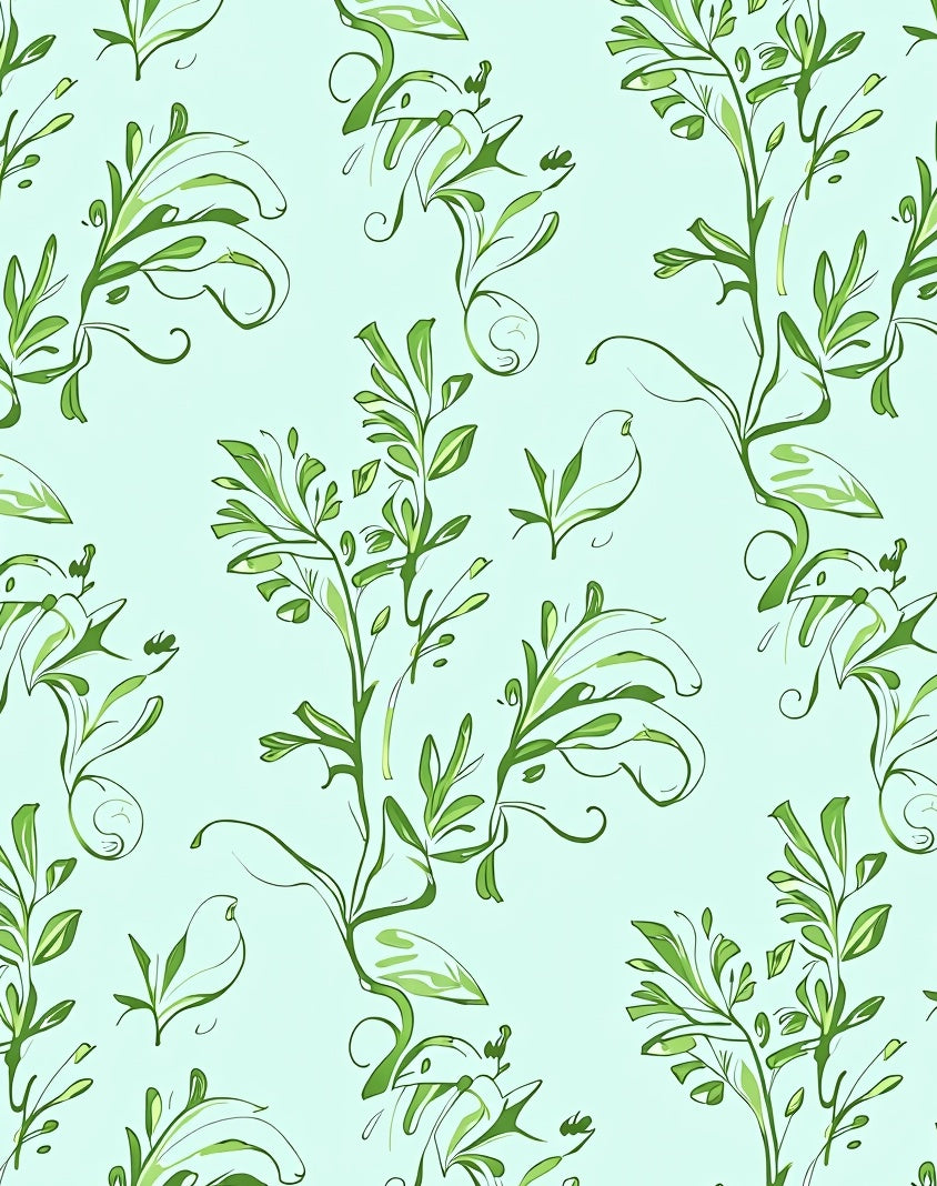 Soft Green Leafy Vine Swirl Rug