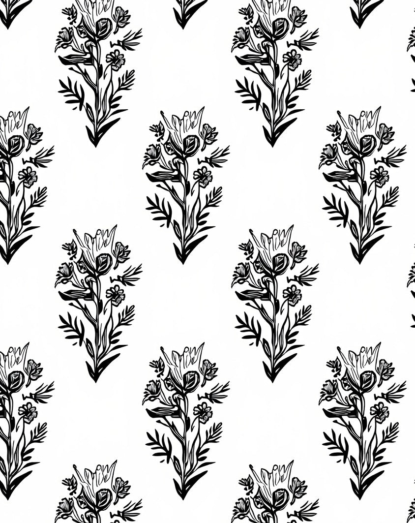 Black White Vintage Floral Bouquet Rug