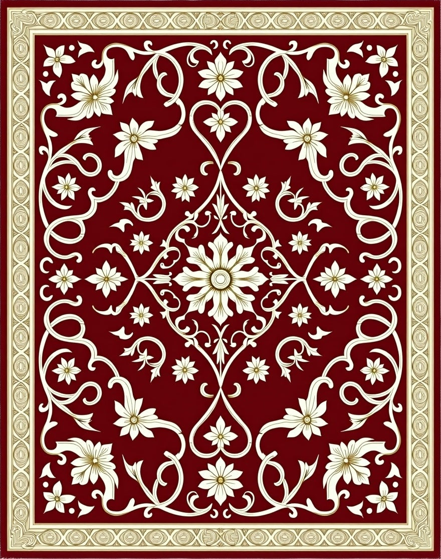 Crimson Ivory Vintage Floral Scroll Rug