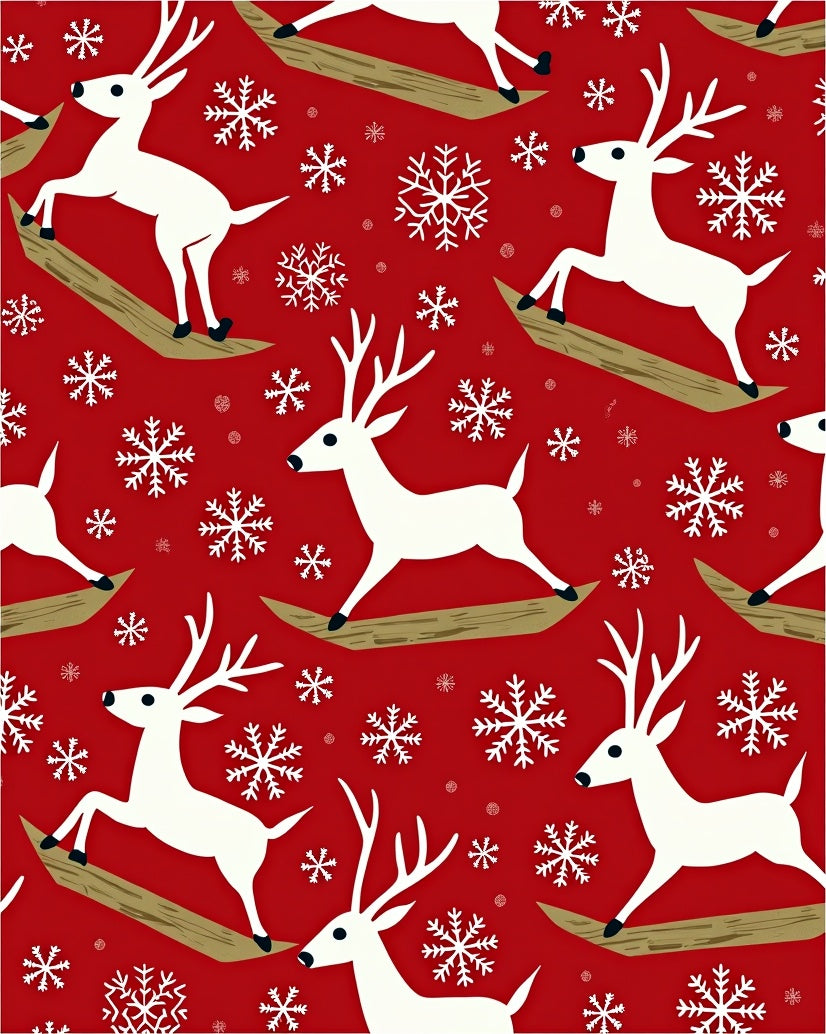 Red White Reindeer Snowflake Celebration Rug