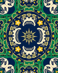 Navy Blue Yellow Floral Medallion Rug