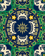 Navy Blue Yellow Floral Medallion Rug