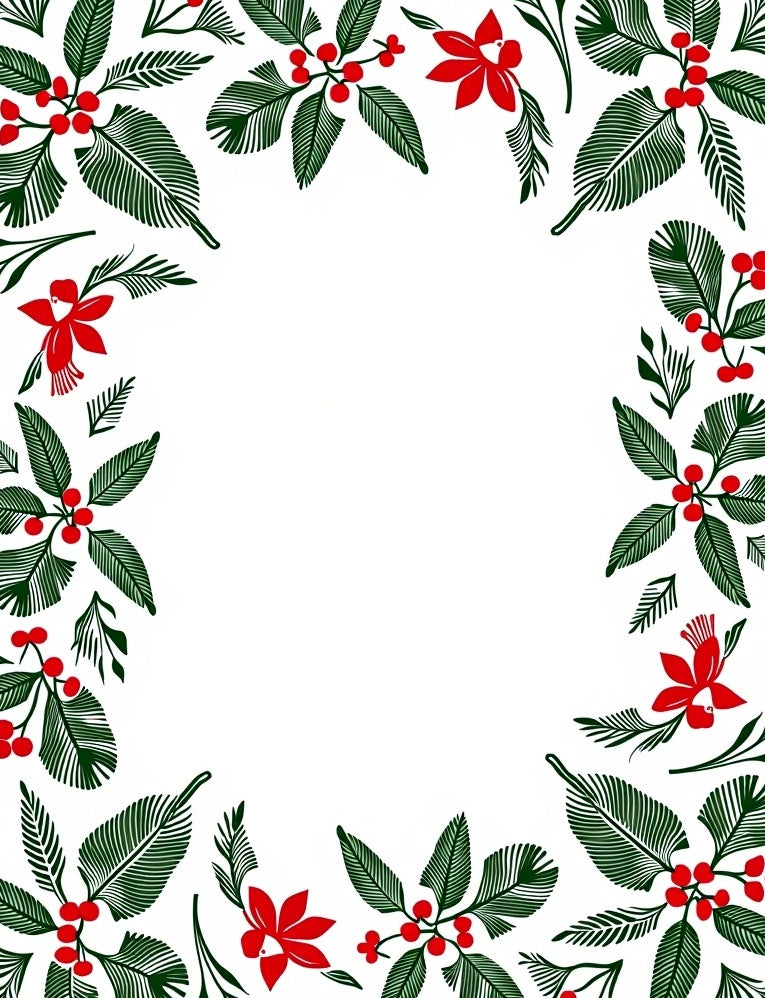 Festive Red Berry Leaf Border Rug