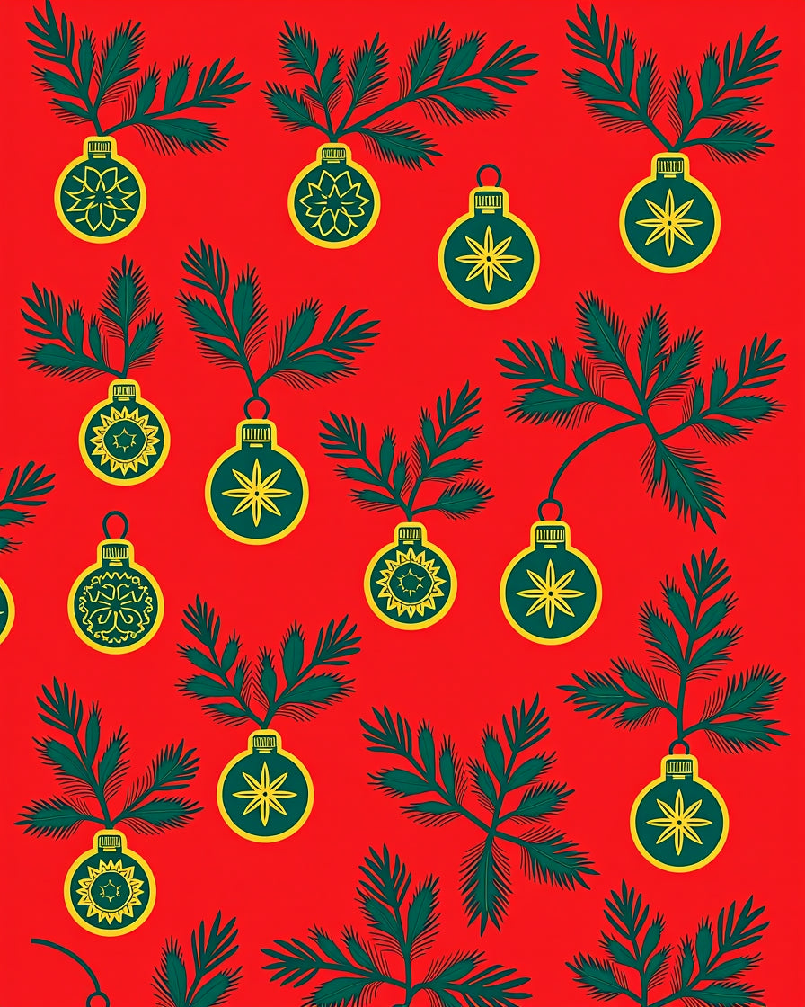 Crimson Evergreen Bauble Scatter Rug
