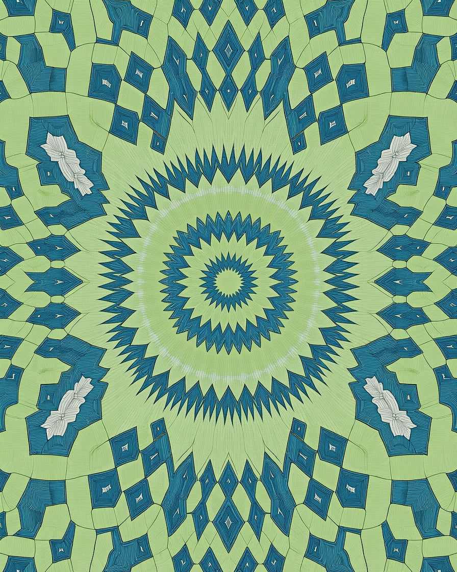 Mint Geometric Medallion Sunburst Rug