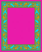 Vibrant Cyan Gold Nouveau Frame Rug