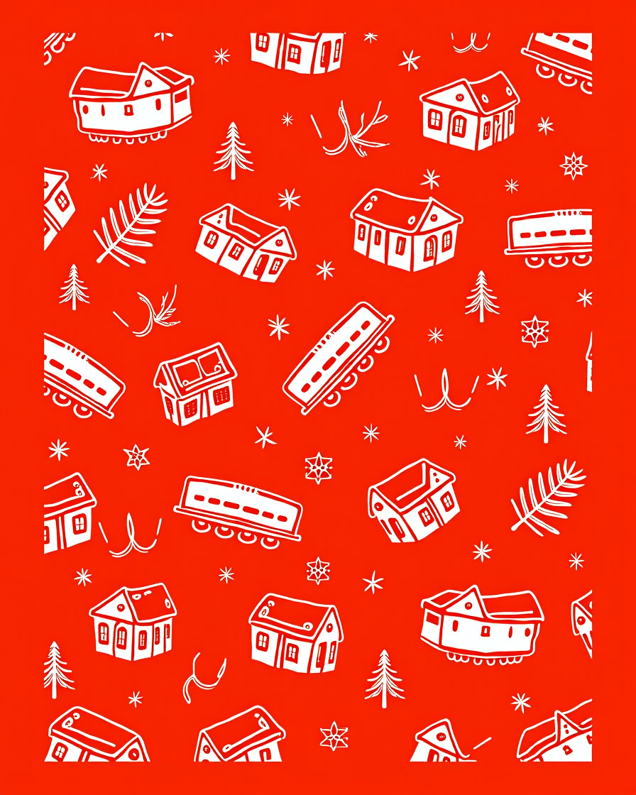 Whimsical Village Train Landscape Rug