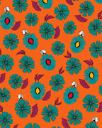 Orange Teal Floral Repeating Elements Rug