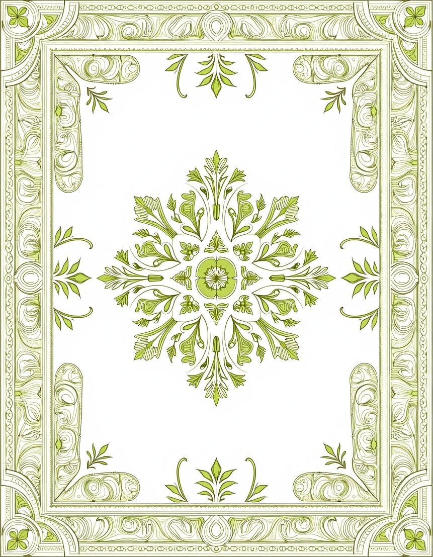 Soft Green Floral Corner Medallion Rug
