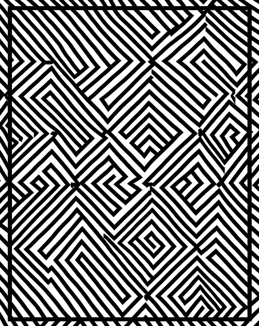 Geometric Black White Maze Rug