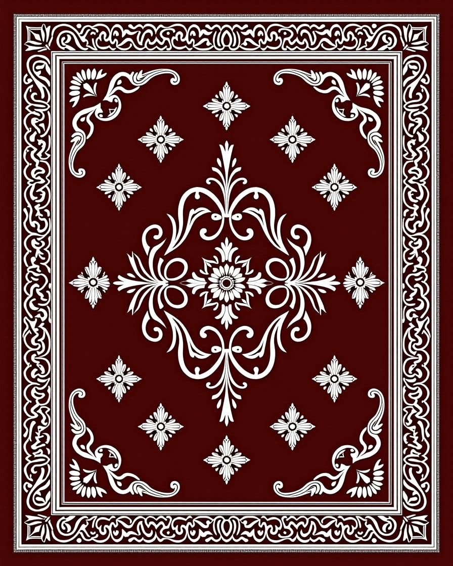 Deep Crimson Floral Medallion Border Rug