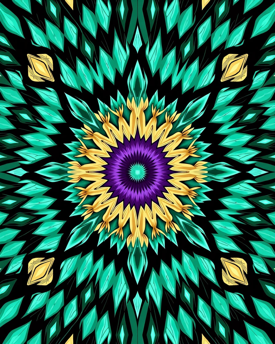 Vibrant Purple Gold Teal Starburst Rug