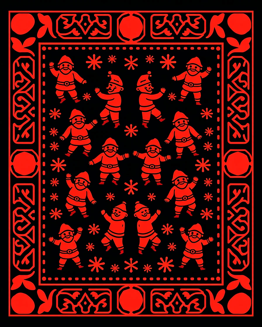 Red Festive Santa Claus Figures Rug