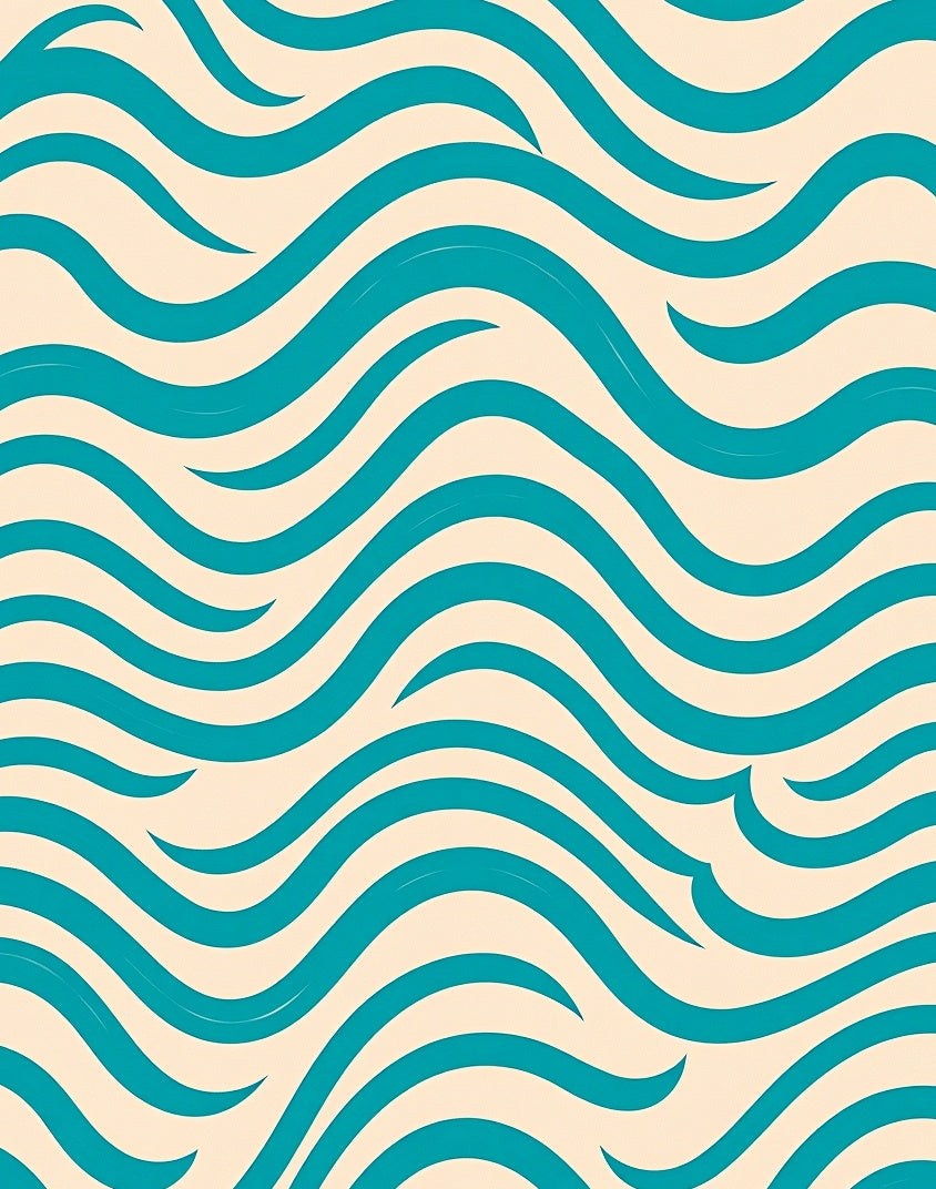 Teal Wavy Stripes Cream Background Rug
