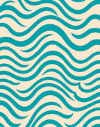 Teal Wavy Stripes Cream Background Rug
