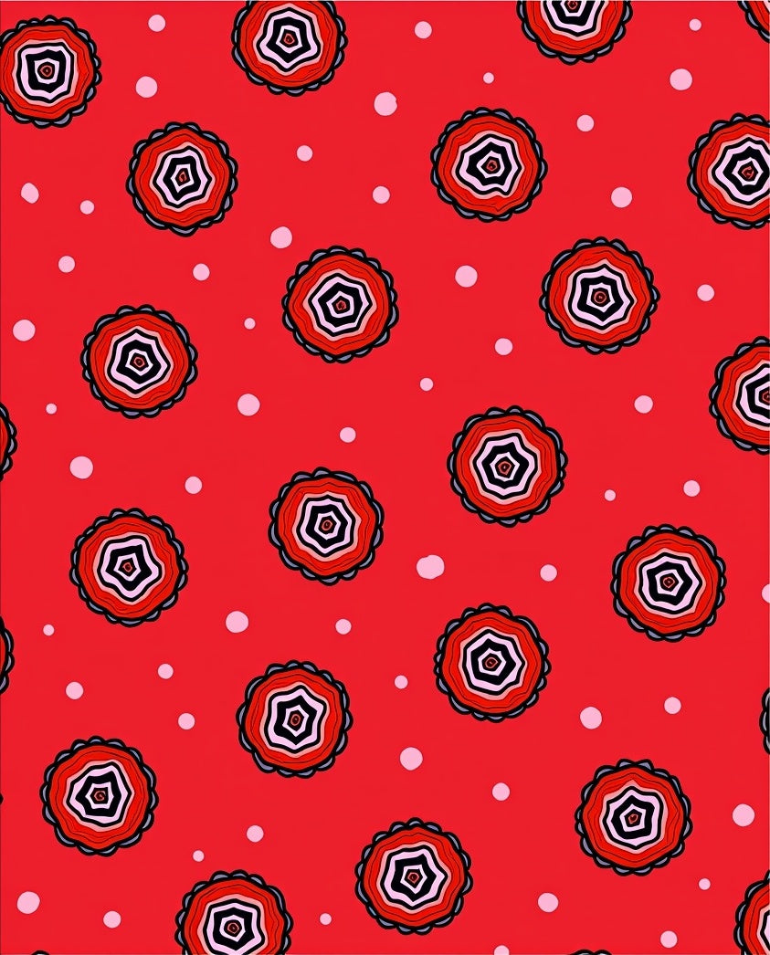 Red Flower Medallion Polka Dot Rug