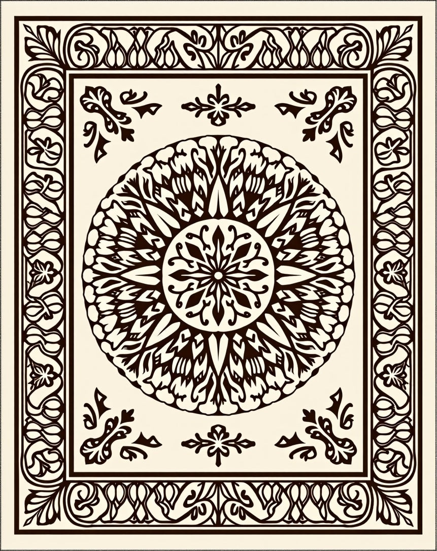 Intricate Cream Mandala Border Rug