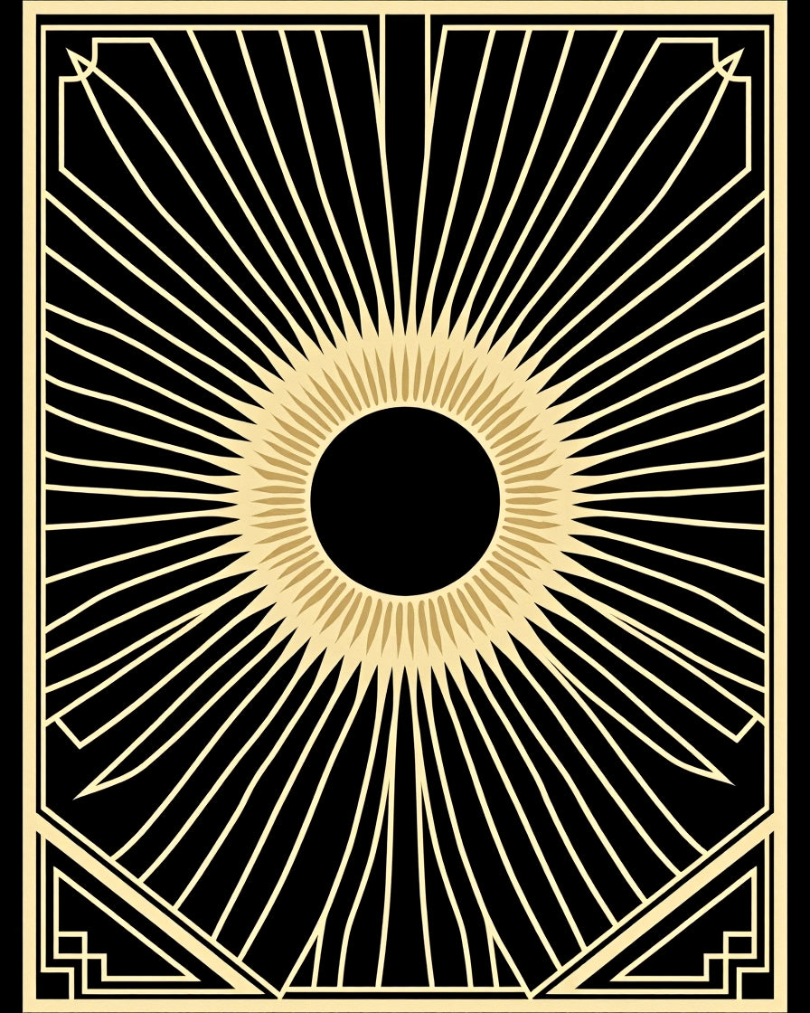 Golden Sunburst Art Deco Geometric Rug