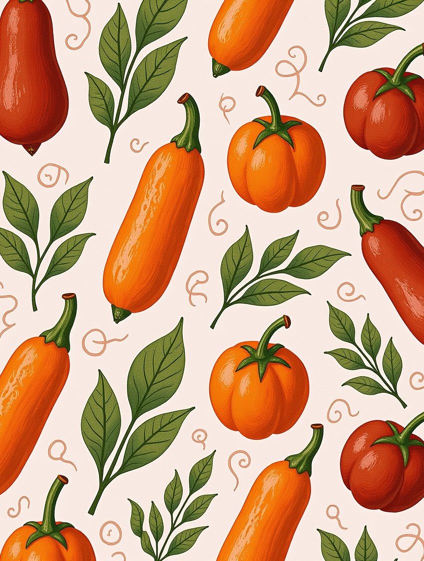 Harvest Orange Red Squash Leaves Rug