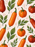 Harvest Orange Red Squash Leaves Rug