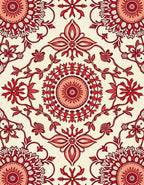Crimson Red Floral Medallion Garden Rug