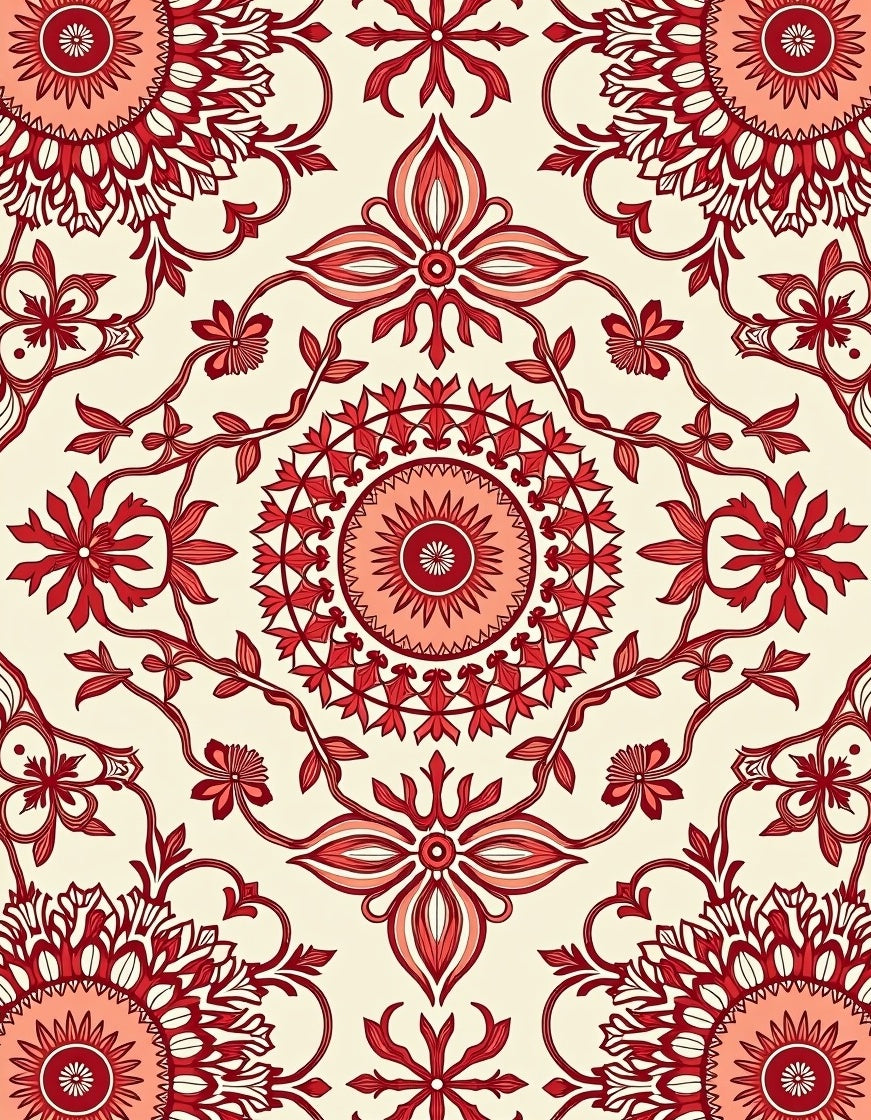 Crimson Red Floral Medallion Garden Rug