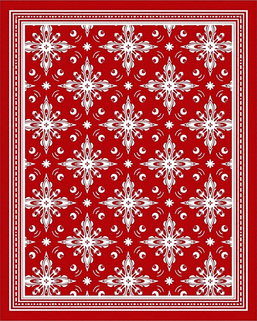 Bold Red White Floral Medallion Rug