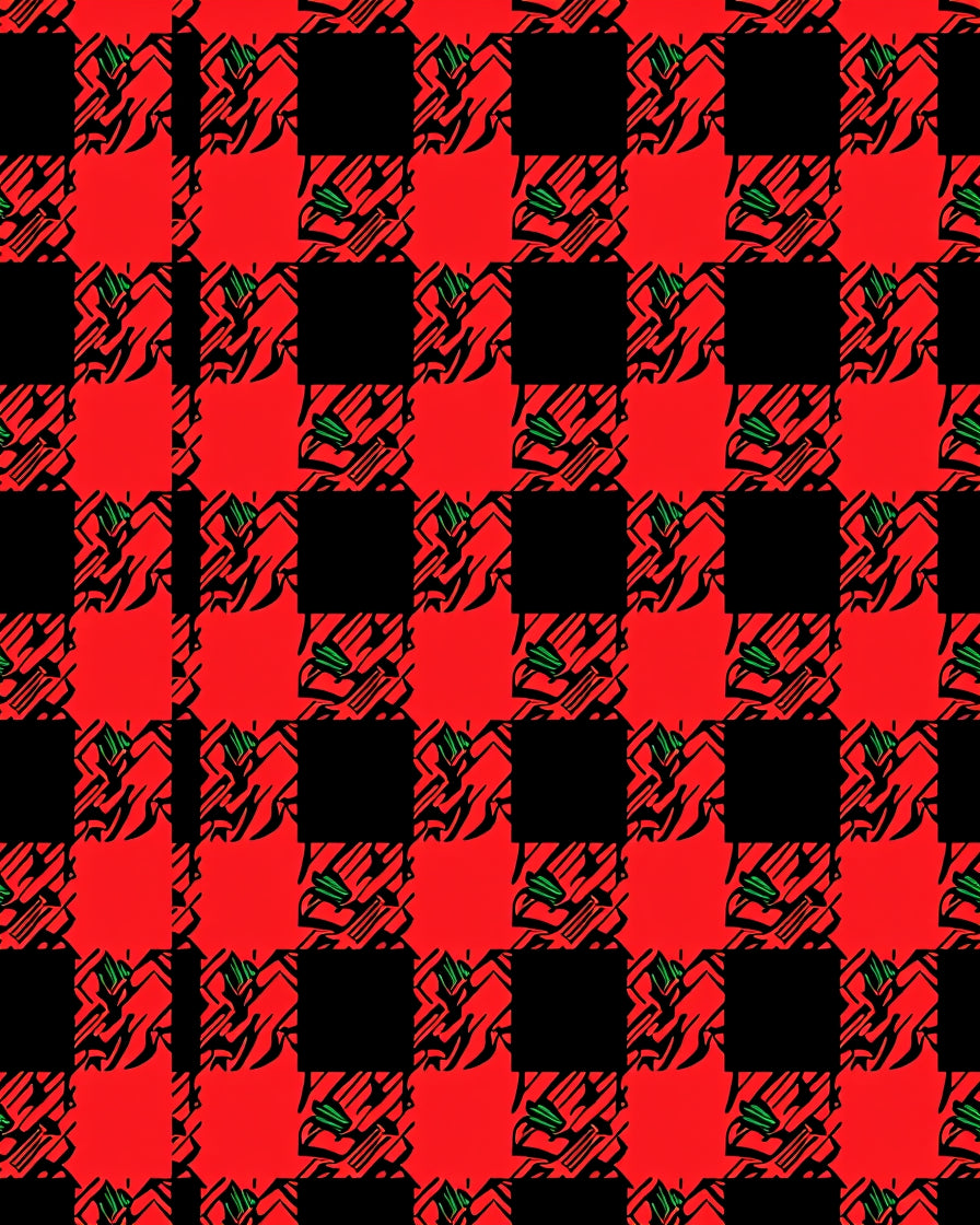 Crimson Black Abstract Plaid Rug