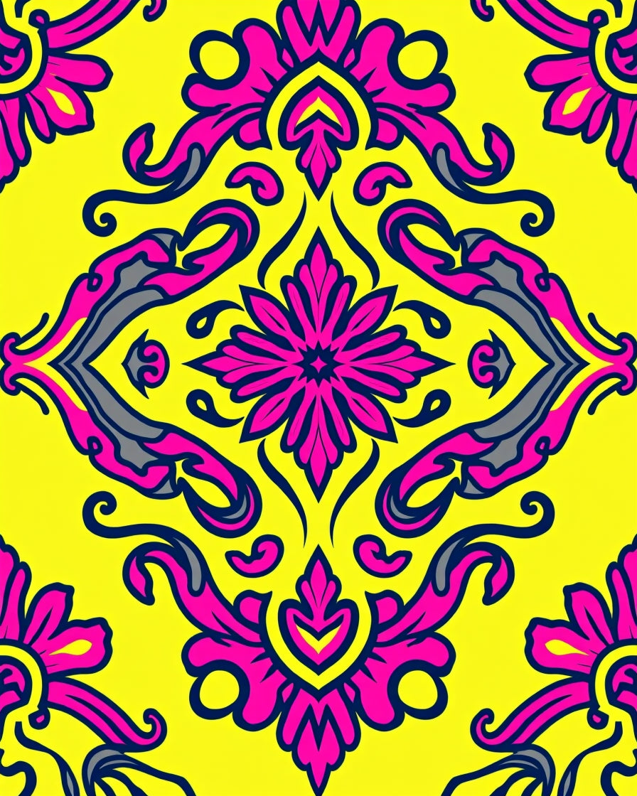 Vibrant Pink Floral Damask Jewel Tone Rug