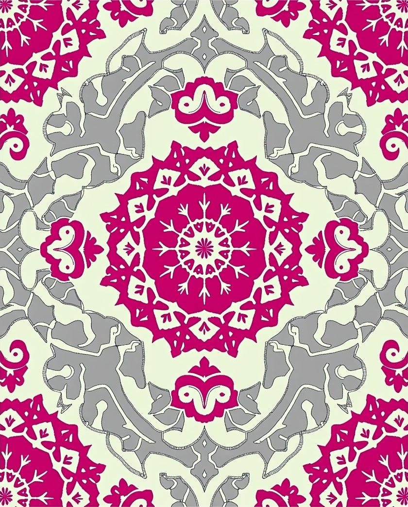 Fuchsia Gray Mandala Medallion Rug