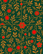 Emerald Green Red Floral Botanical Art Rug