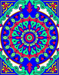 Vibrant Blue Red Green Floral Mandala Rug