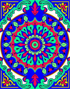 Vibrant Blue Red Green Floral Mandala Rug
