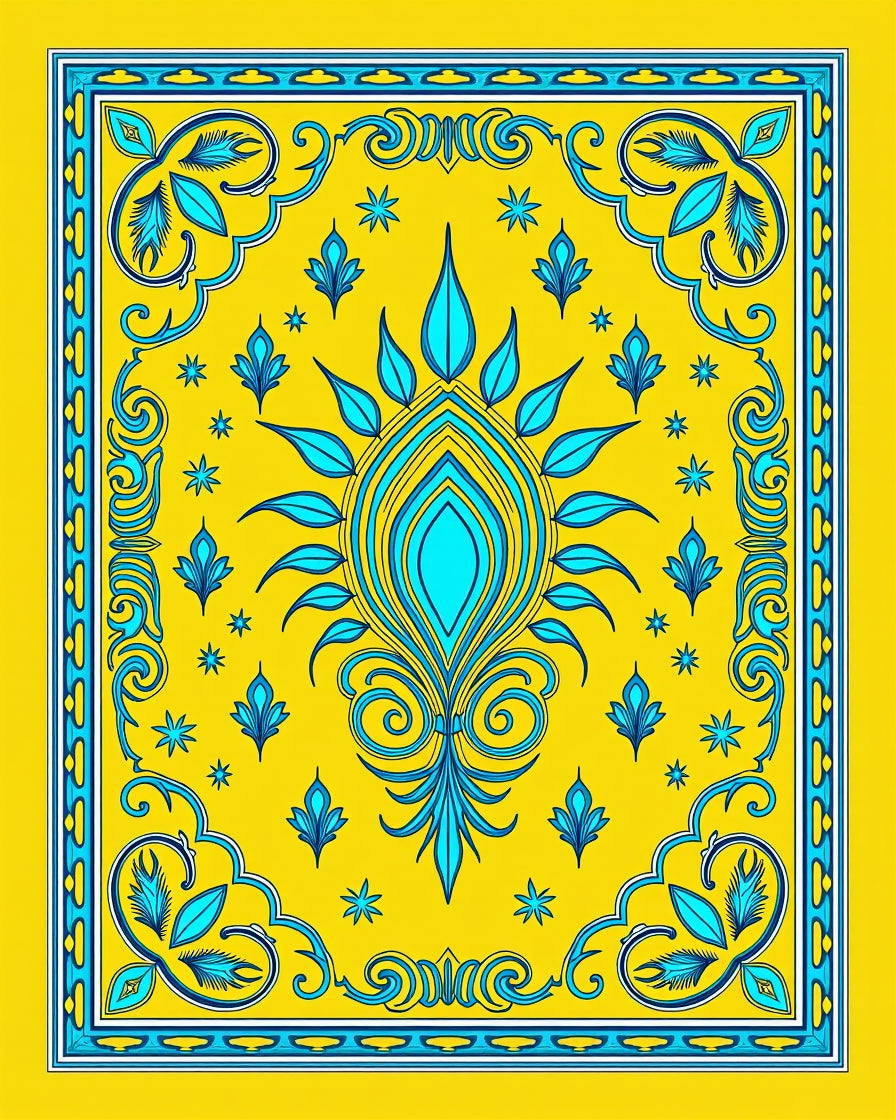 Bright Yellow Aqua Floral Crest Rug